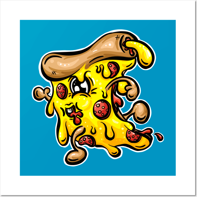 Speeding Pepperoni Pizza Character Cartoon Wall Art by Squeeb Creative